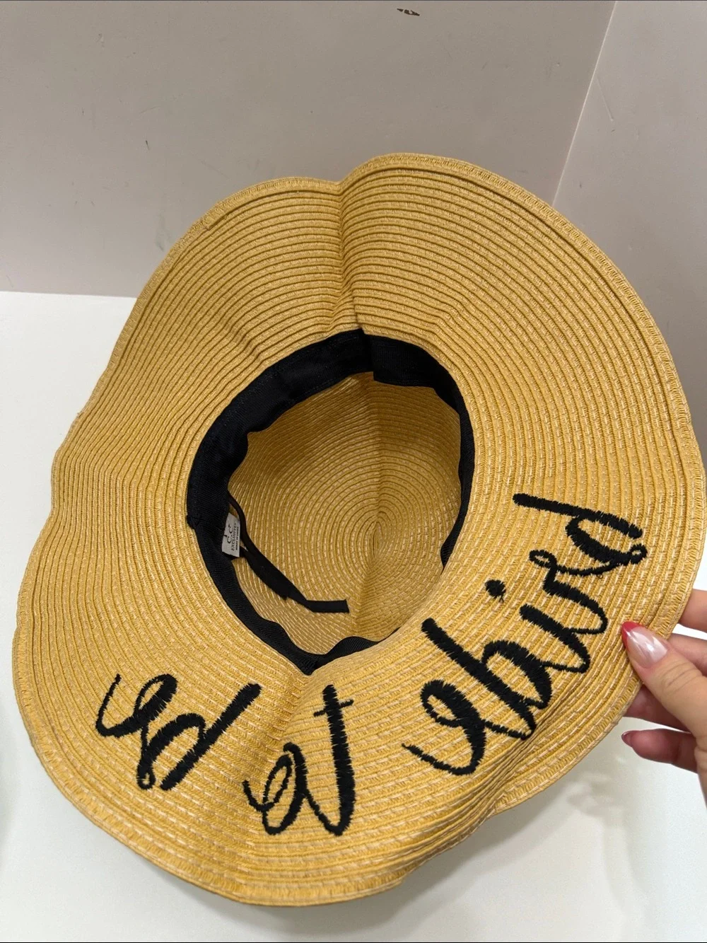 C.C. Boutique Yellow 'Bride To Be' Wide Brim Sun Hat with Black Band